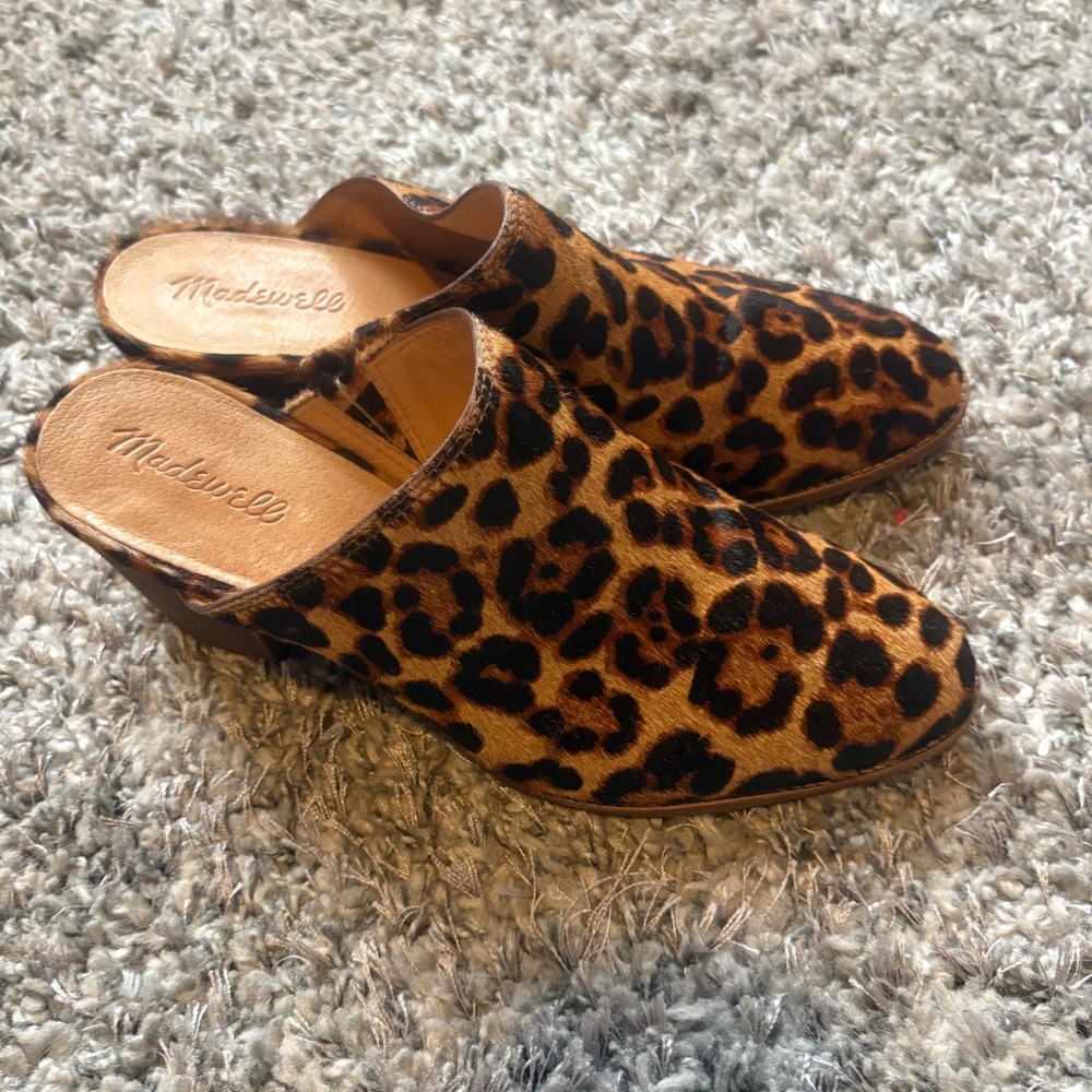 Madewell The Harper Mule Leopard Calf Hair Block Heel K4919 Brown Tan Size 10 - Picture 3 of 7